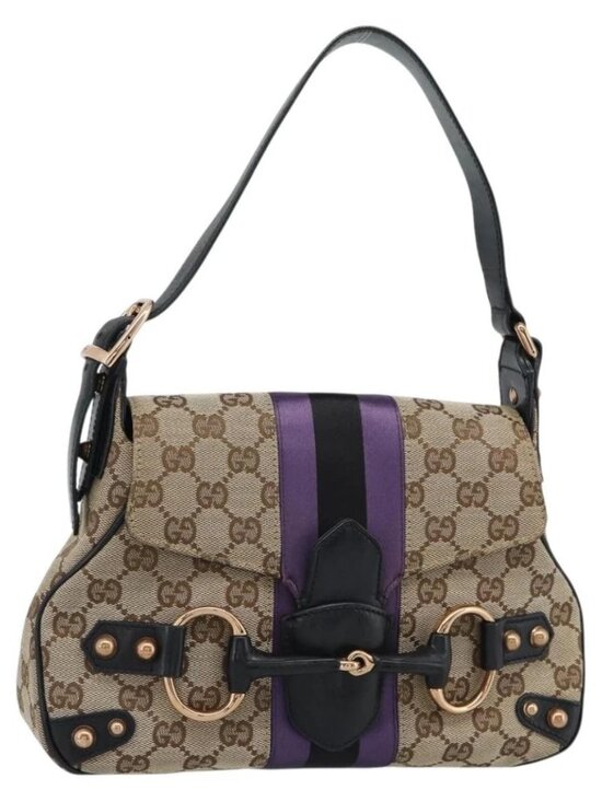 Gucci Handbags - GUCCI GG Canvas Horsebit Shoulder Bag Beige 129699 Auth